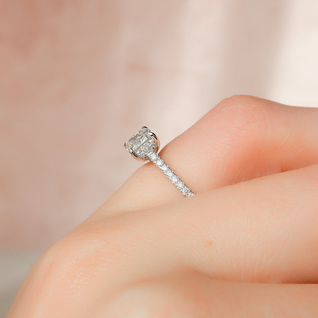 2.0 - 3.0 CT Cushion Cut CVD Diamond Hidden Halo & Pave Engagement Ring