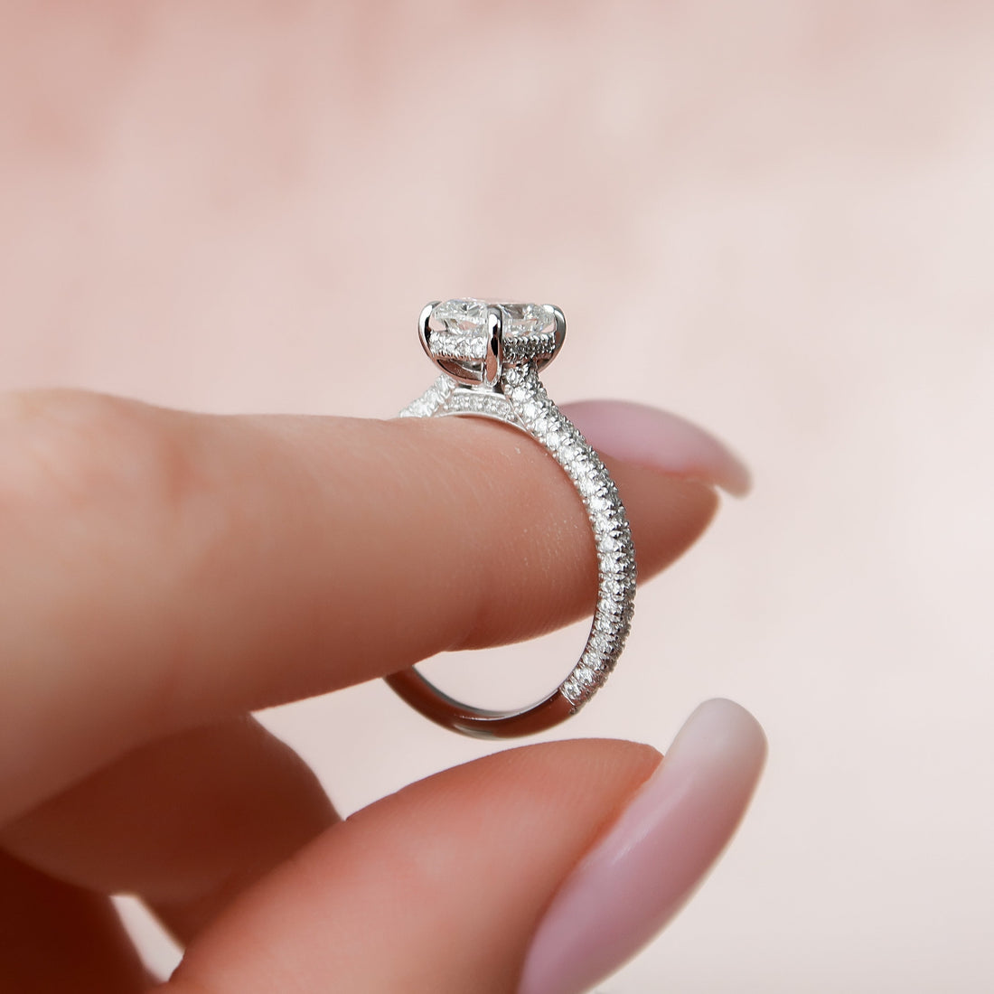 2.0 - 4.0 CT Elongated Cushion Cut CVD Diamond Hidden Halo & Pave Engagement Ring