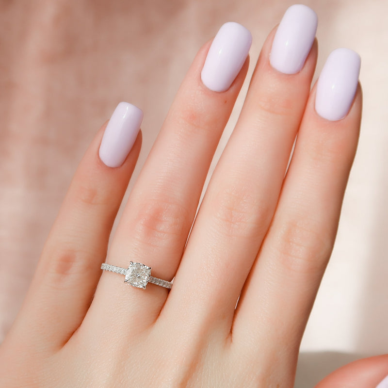 2.0 - 3.0 CT Cushion Cut CVD Diamond Hidden Halo & Pave Engagement Ring