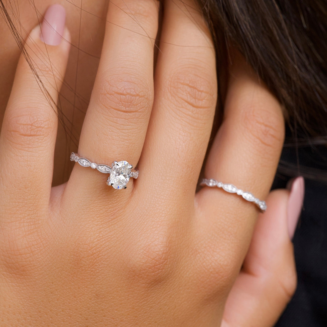 2.0 -4.0 CT Oval Cut CVD Diamond Pave Engagement Ring