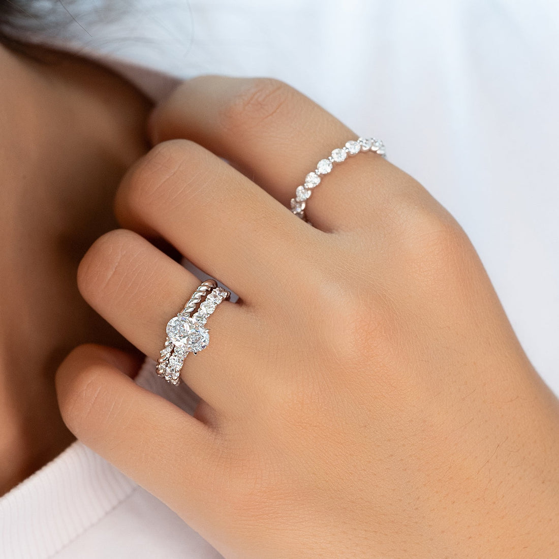 2.0 - 4.0 CT Oval Cut CVD Diamond Hidden Halo & pave  Engagement Ring