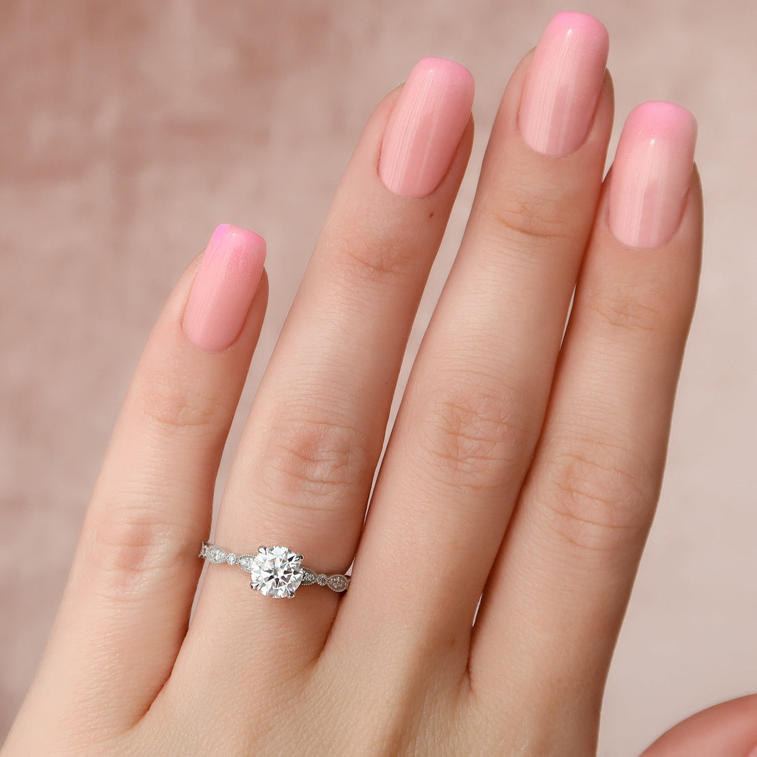 1.0 - 2.0 CT Round Cut CVD Diamond  art-deco Engagement Ring