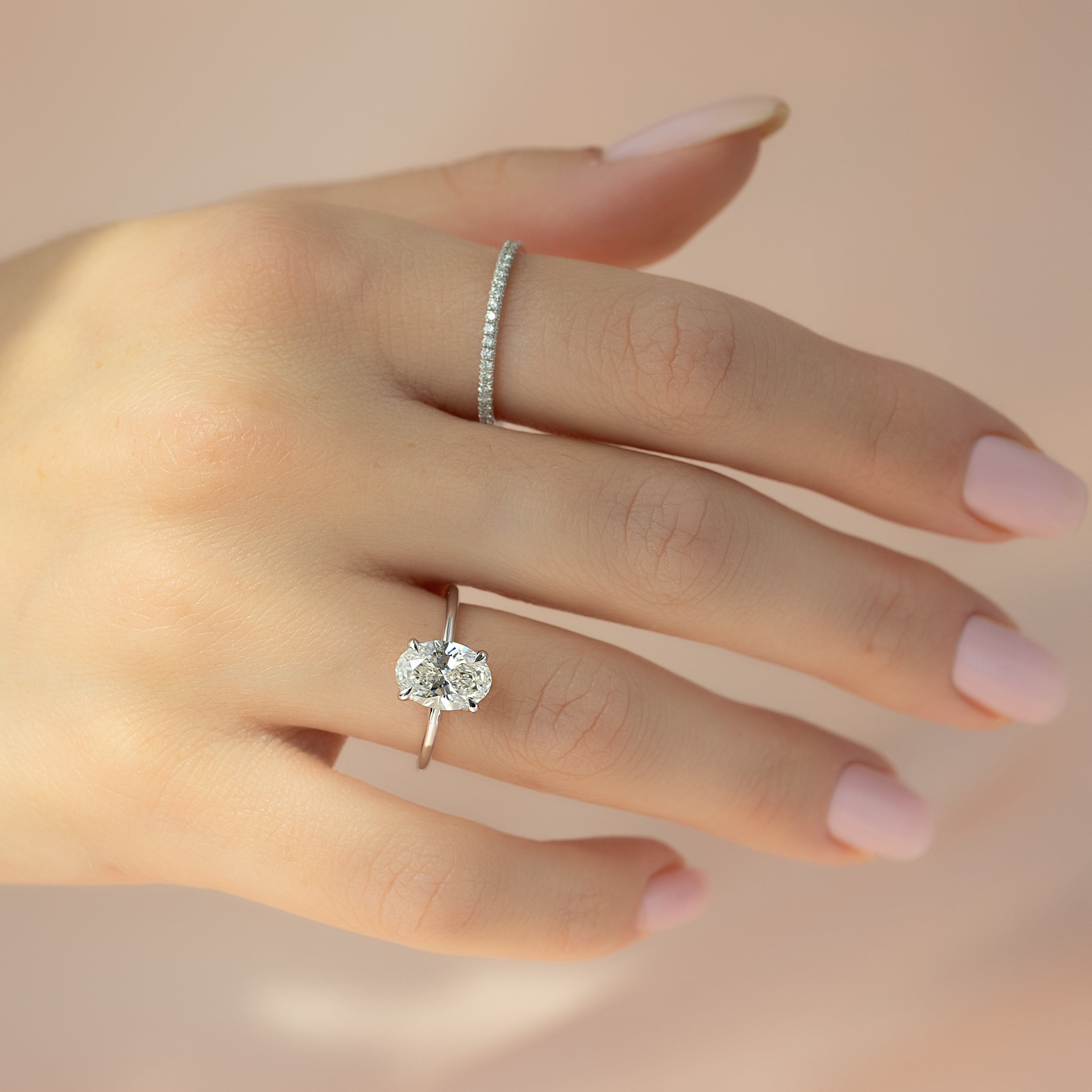 1.50 - 3.50 CT Oval  Cut CVD Diamond Hidden Halo Engagement Ring