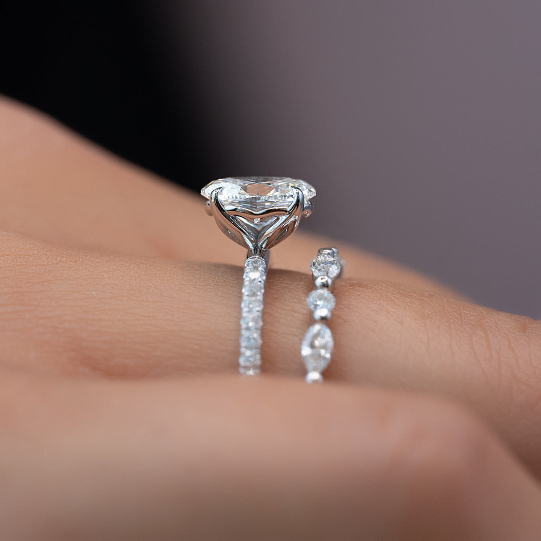 1.0 -3.0 CT Oval Cut CVD Diamond Pave Engagement Ring