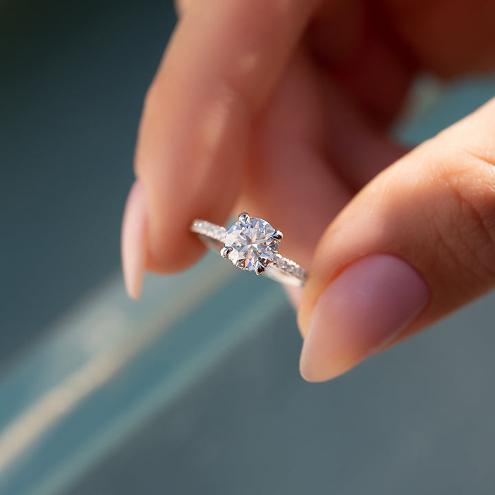 1.0 - 3.0 CT Round Cut CVD Diamond Hidden Halo & Pave Engagement Ring