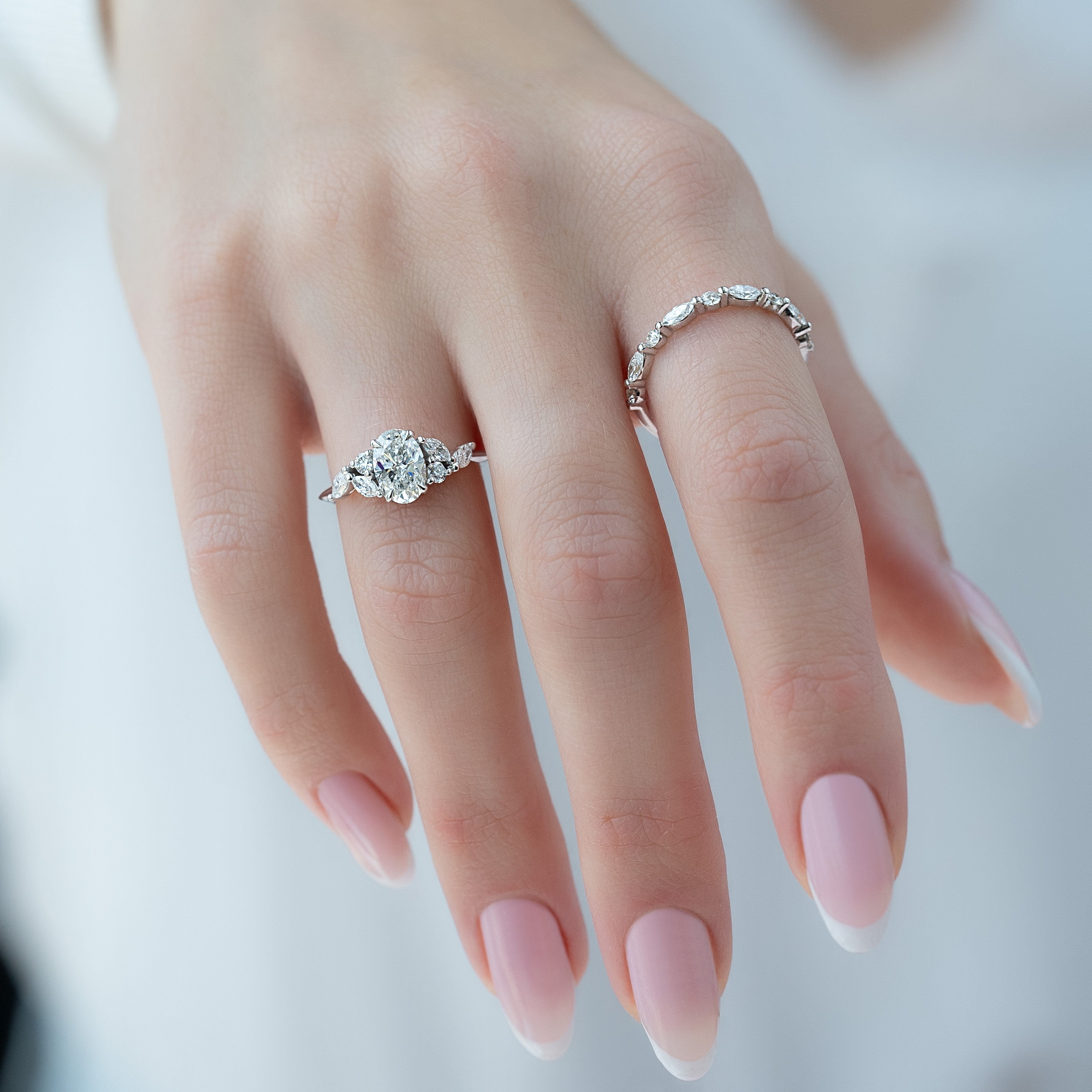 1.50 - 3.50 CT Oval Cut CVD Diamond Cluster Engagement Ring