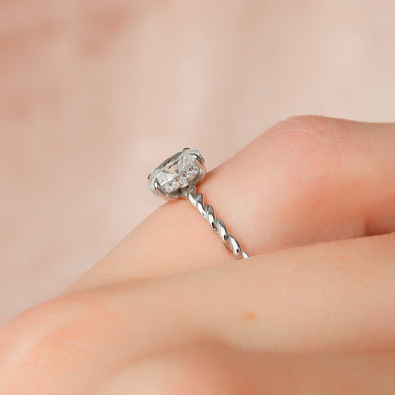 1.0 -3.0 CT Oval Cut CVD Diamond Hidden Halo Engagement Ring