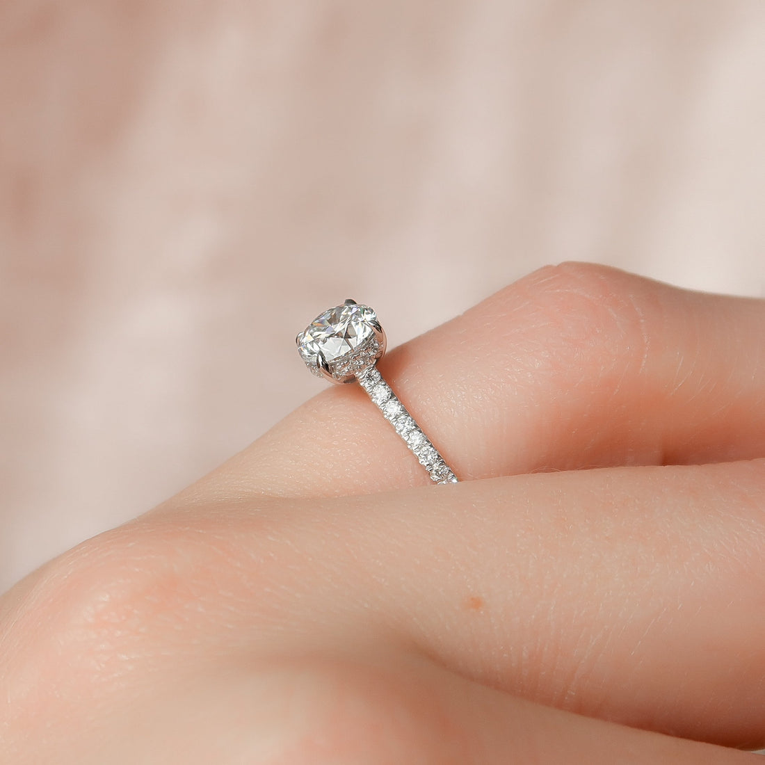 2.0 - 4.0 CT Round Cut CVD Diamond Hidden Halo & Pave Setting Engagement Ring