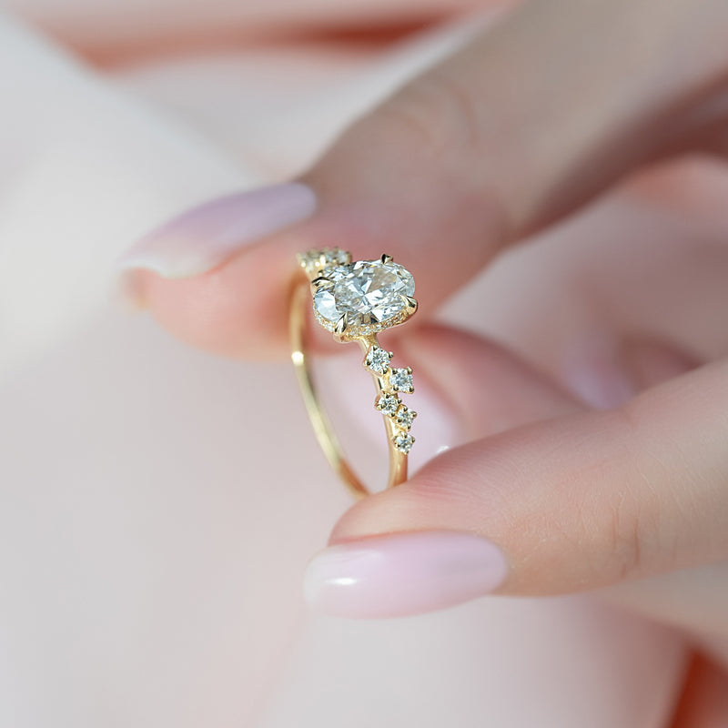 2.0 -4.0 CT Oval Cut CVD Diamond Hidden Halo & Pave Engagement Ring