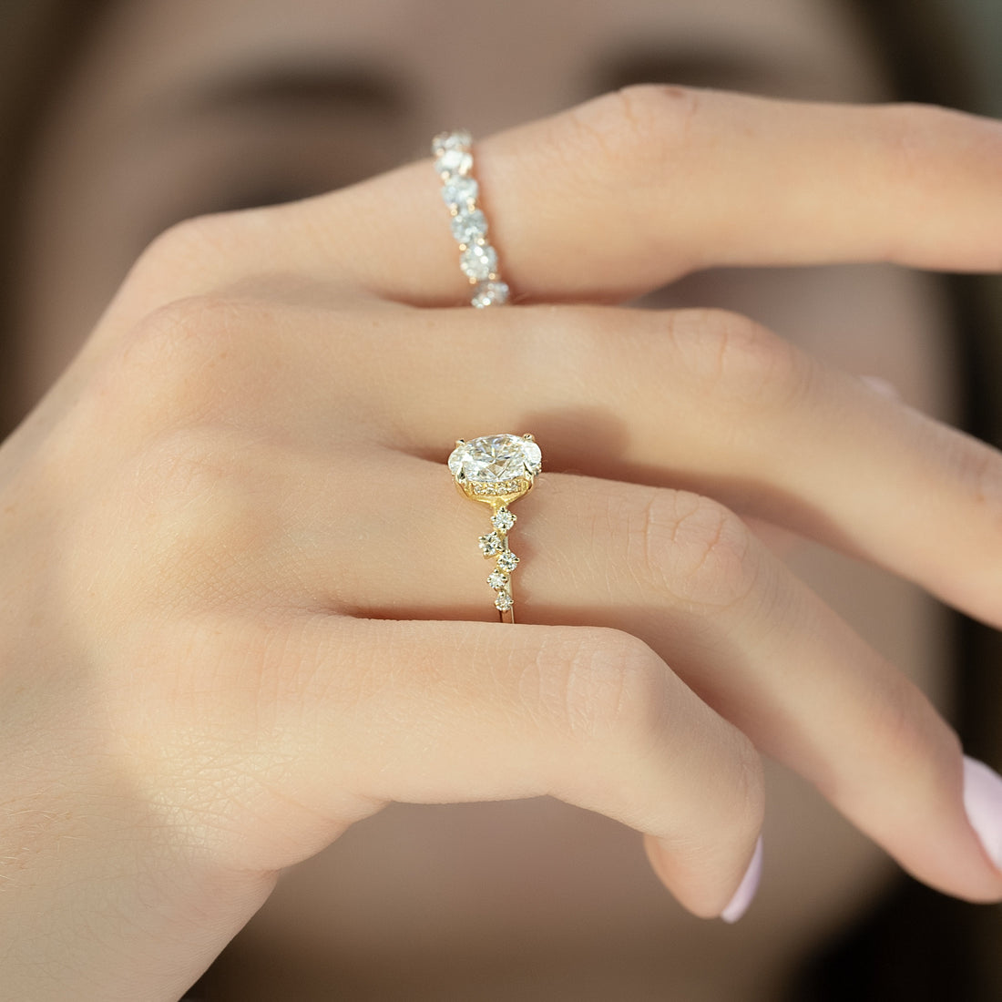 2.0 -4.0 CT Oval Cut CVD Diamond Hidden Halo & Pave Engagement Ring