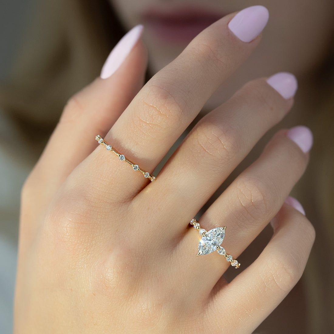 2.0 - 4.0 CT Marquise shaped CVD Diamond Pave Design  Engagement Ring