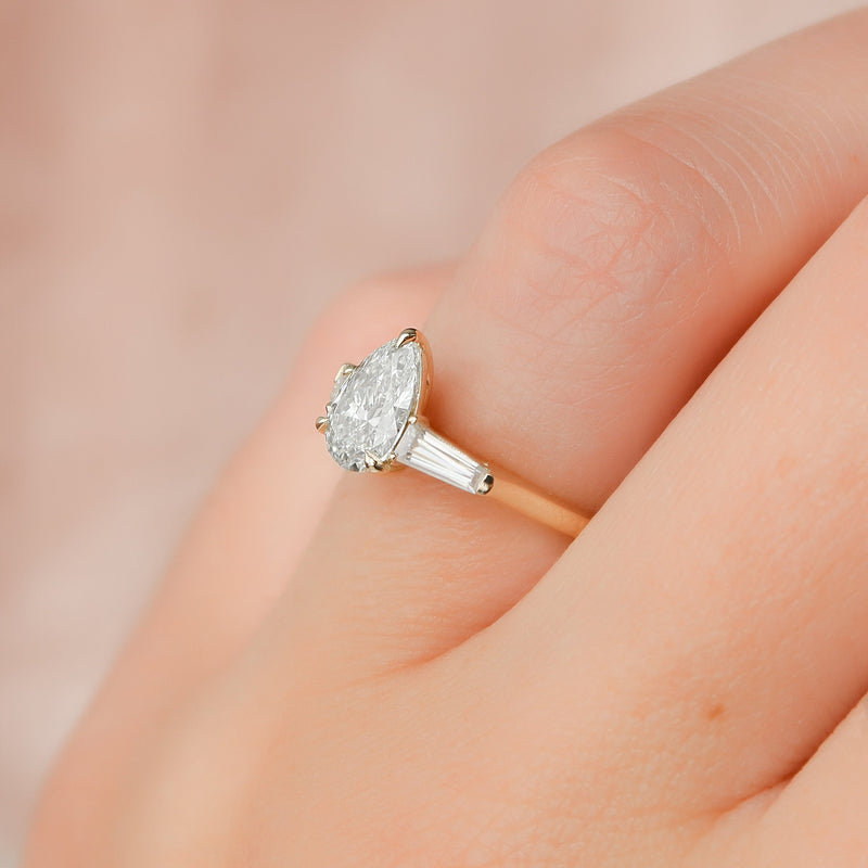 1.0- 3.0 CT Pear Cut CVD Diamond Three Stone Style Engagement Ring