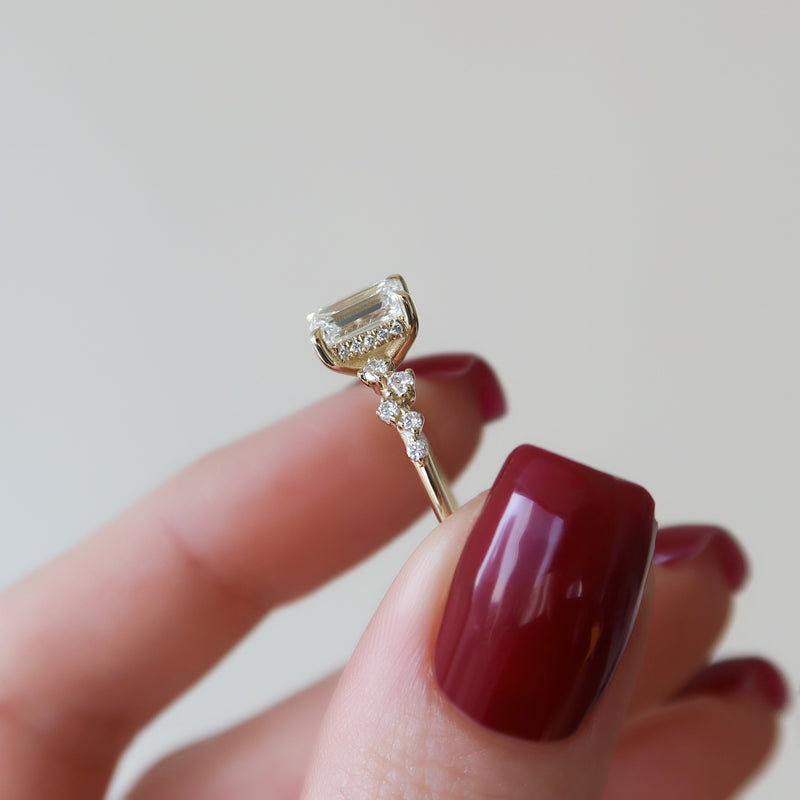 1.50 - 3.50 CT Emerald Cut CVD Diamond Cluster & Hidden Halo Engagement Ring