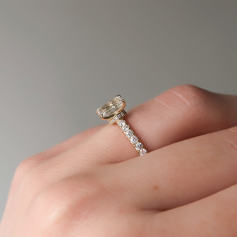 2.0 - 4.0 CT Emerald Cut CVD Diamond Hidden Halo & Pave Engagement Ring