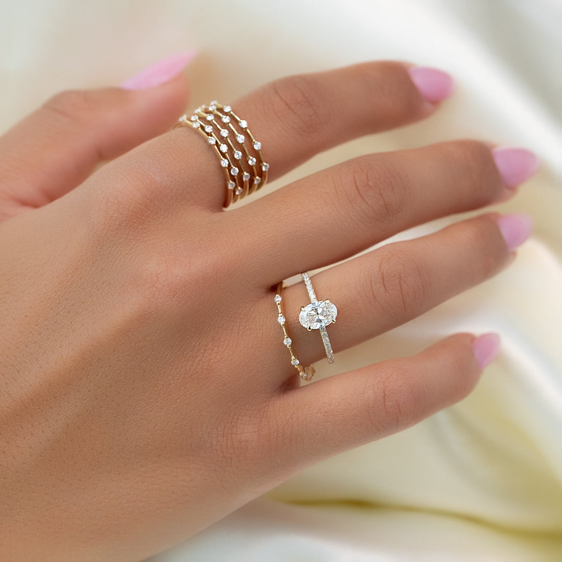 1.0 -3.0 CT Oval Cut CVD Diamond Pave Engagement Ring