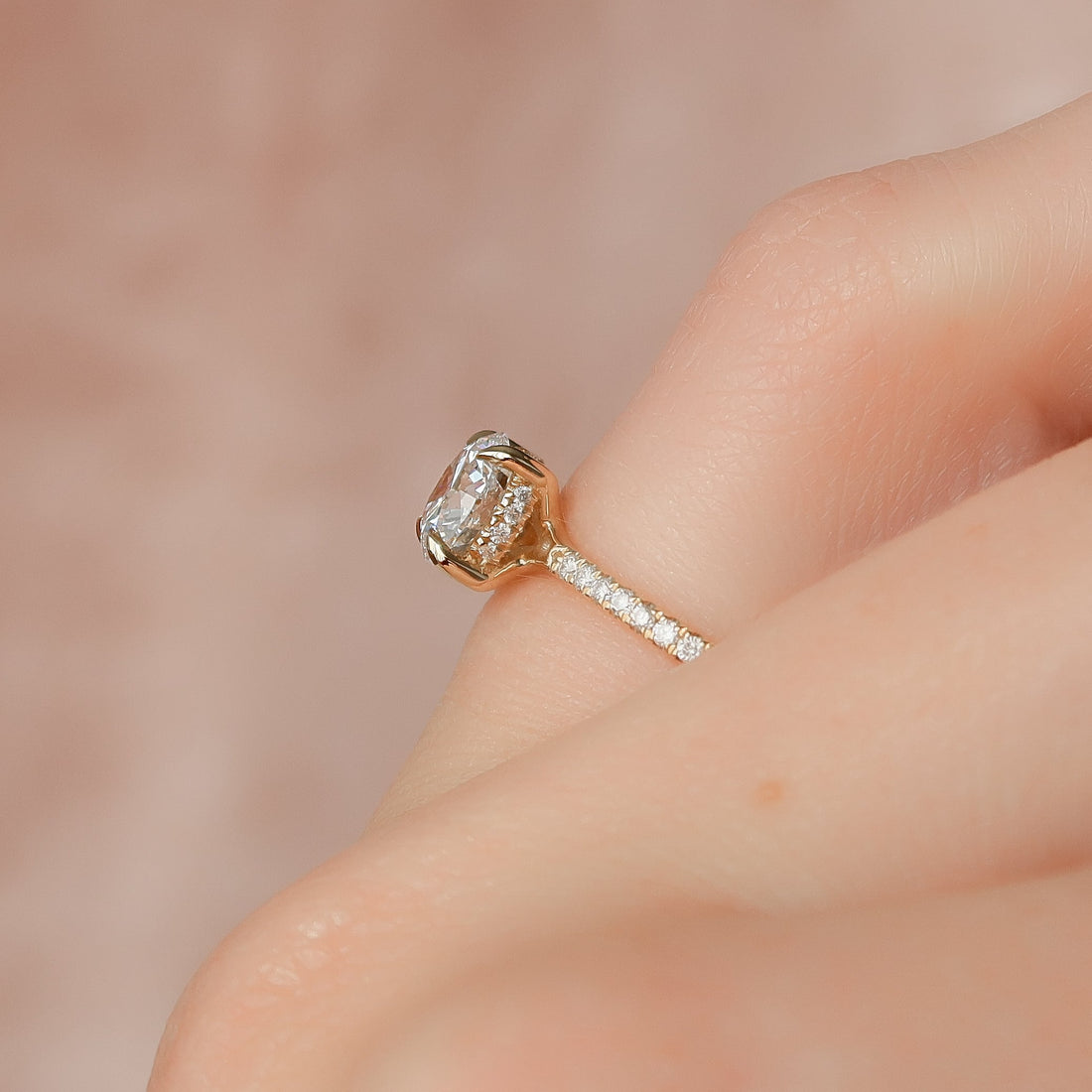 1.50 - 3.50 CT Round Cut CVD Diamond Hidden Halo & Pave Engagement Ring