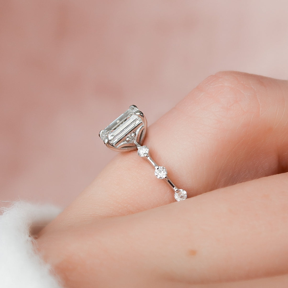 1.50 - 3.50 CT Emerald Cut CVD Diamond Dainty Pave Engagement Ring