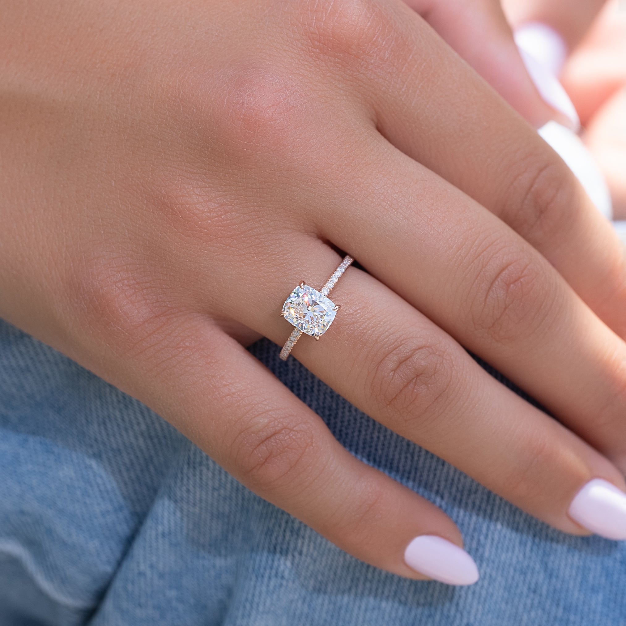 2.0 - 4.0 CT Elongated Cushion Cut CVD Diamond Hidden Halo & Pave Style Engagement Ring