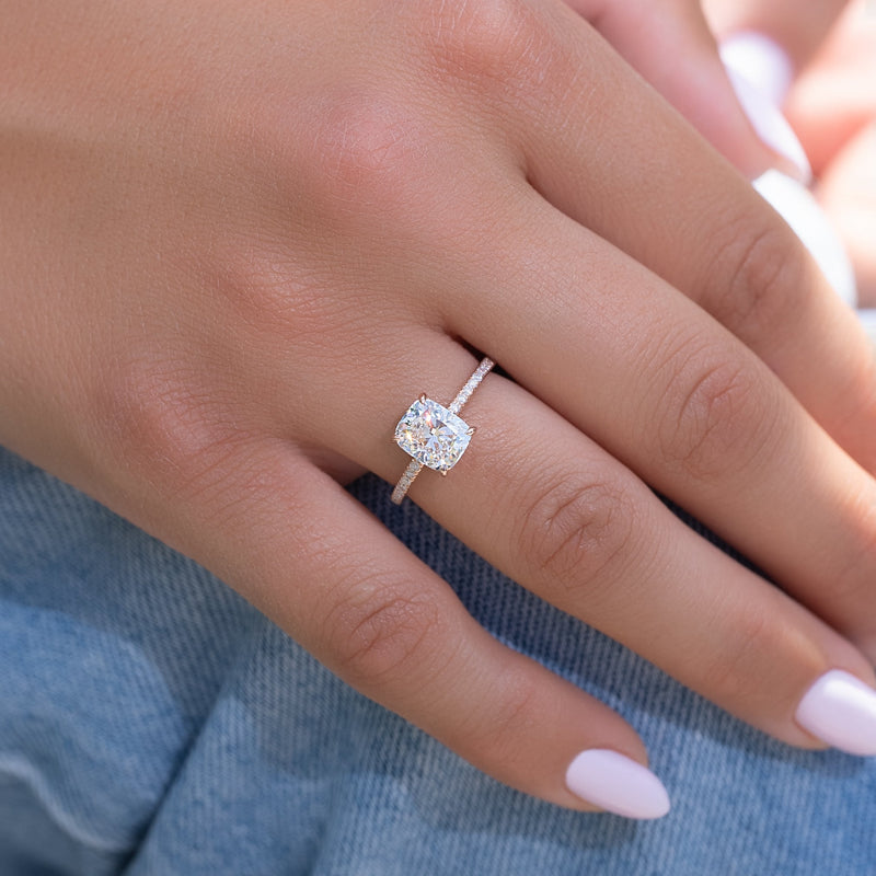 2.0 - 4.0 CT Elongated Cushion Cut CVD Diamond Hidden Halo & Pave Style Engagement Ring