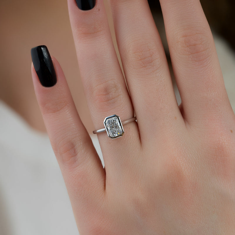 2.0 - 4.0  CT Radiant Cut CVD Diamond Bezel Hidden Halo Engagement Ring