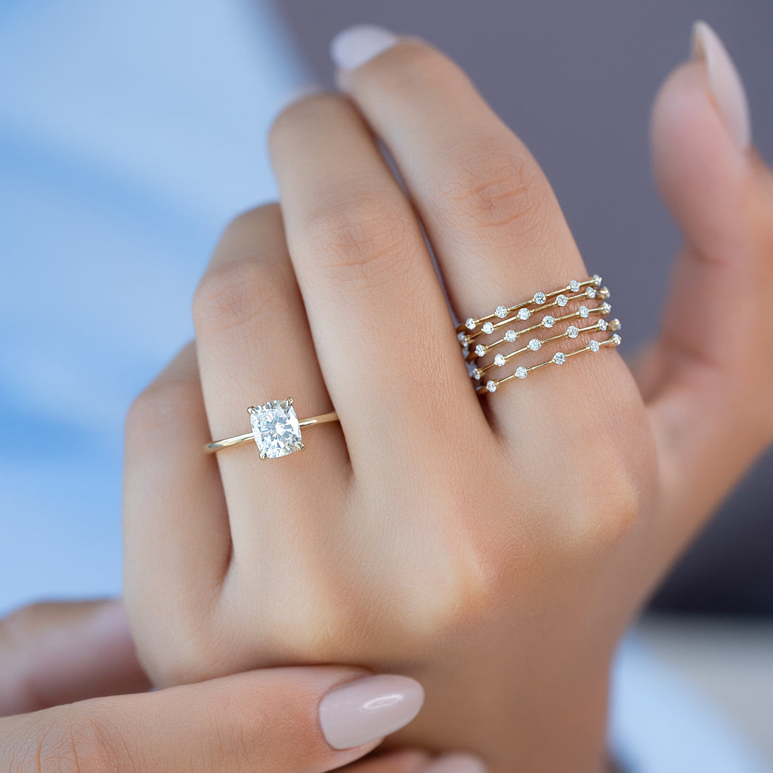 2.0 - 4.0 CT Elongated Cushion Cut CVD Diamond Solitaire Engagement Ring
