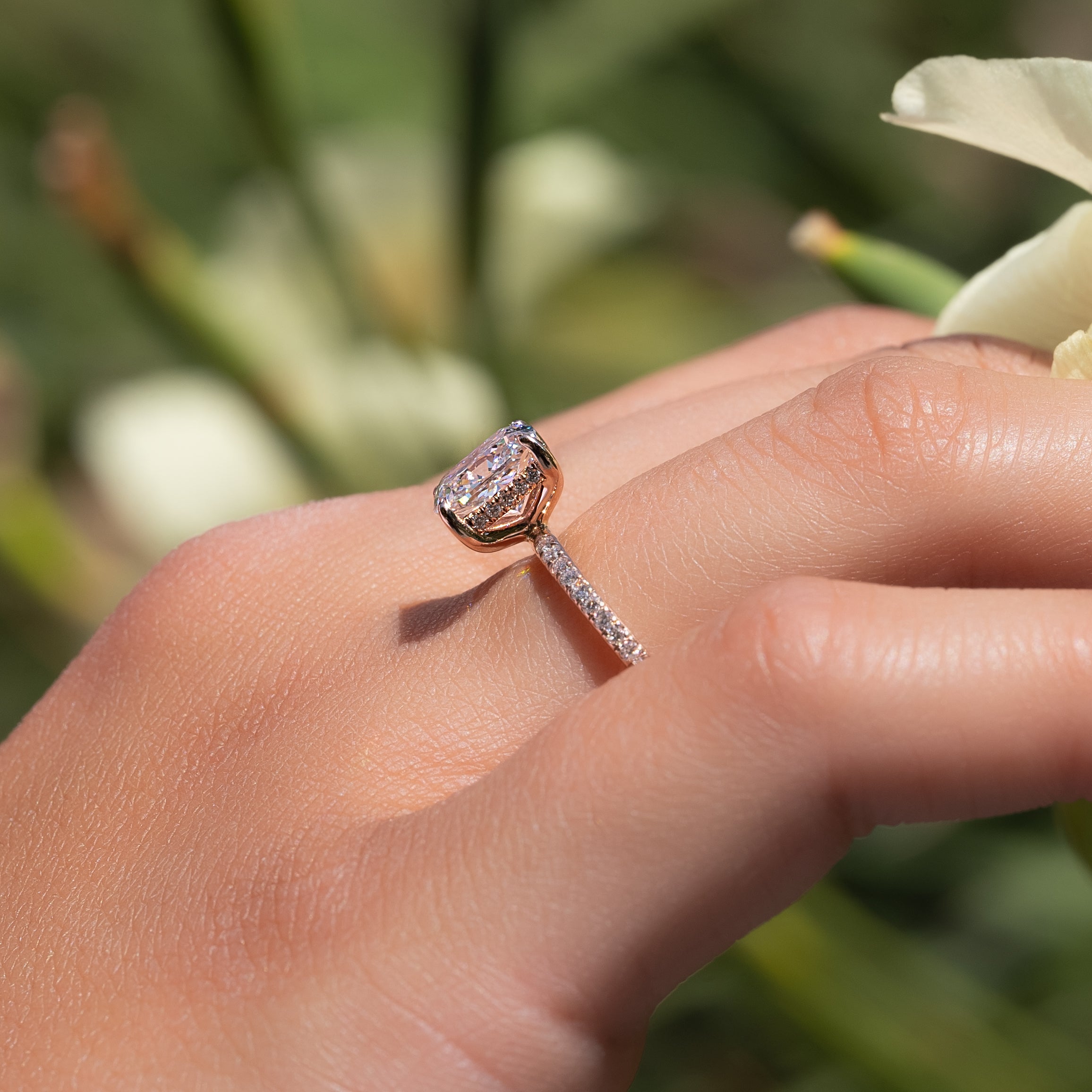 2.0 - 4.0 CT Elongated Cushion Cut CVD Diamond Hidden Halo & Pave Style Engagement Ring