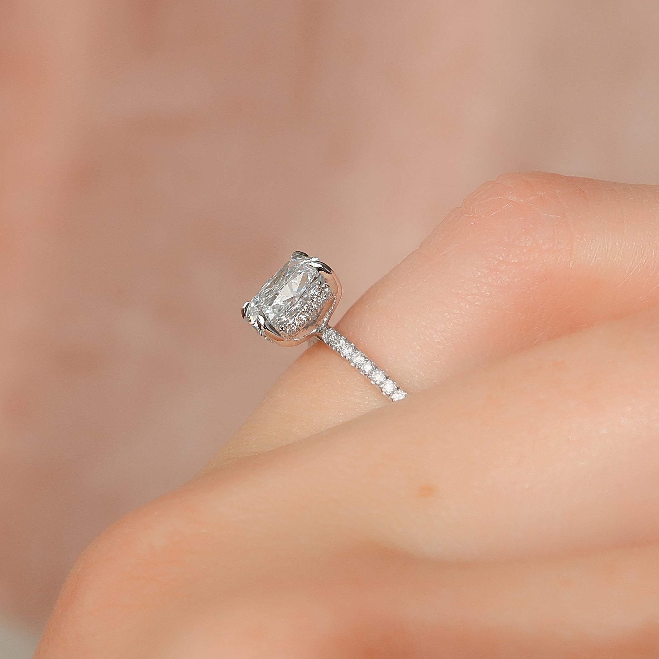 2.0 - 4.0 CT Elongated Cushion Cut CVD Diamond Hidden Halo & Pave Style Engagement Ring