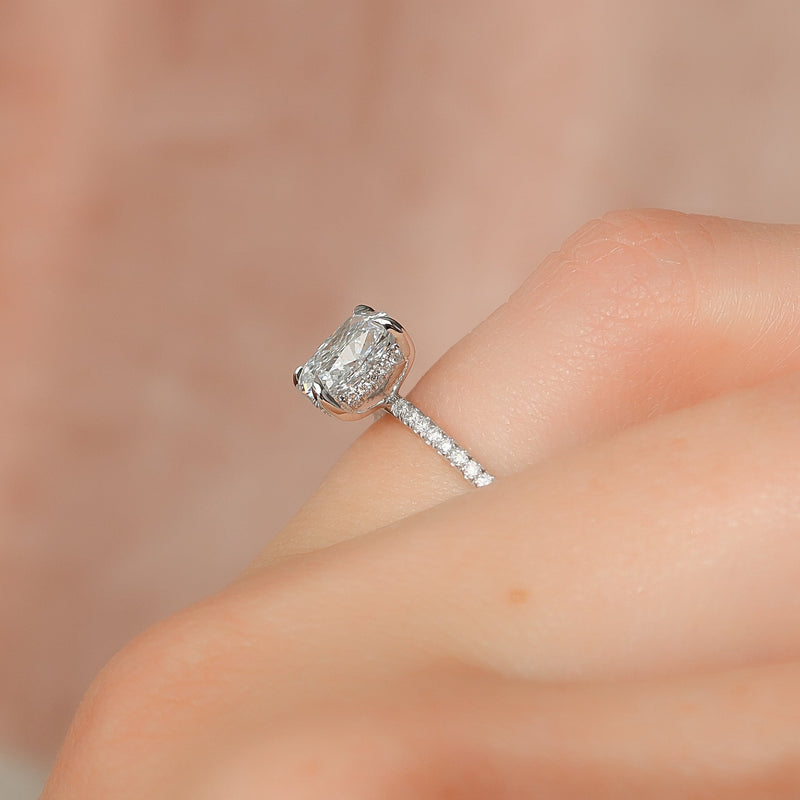 2.0 - 4.0 CT Elongated Cushion Cut CVD Diamond Hidden Halo & Pave Style Engagement Ring