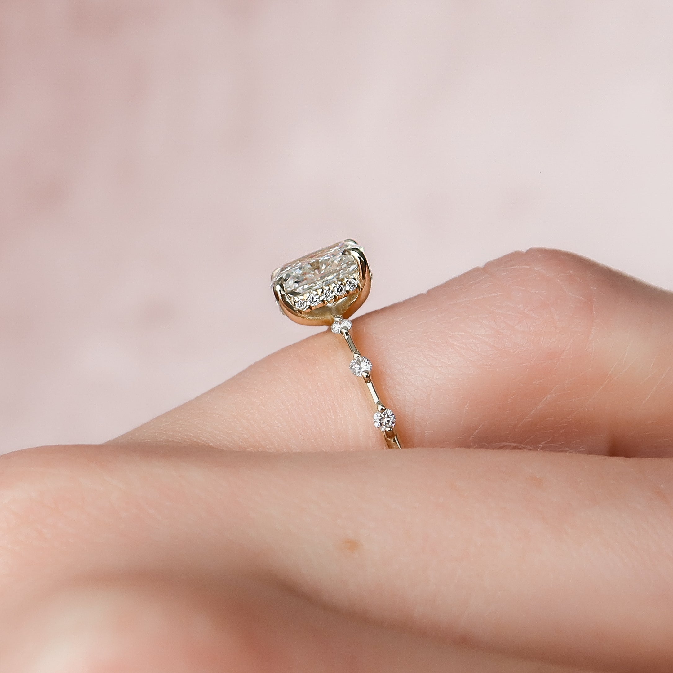 2.0 - 4.0 CT Elongated Cushion Cut CVD Diamond Hidden Halo & Dainty Style Engagement Ring