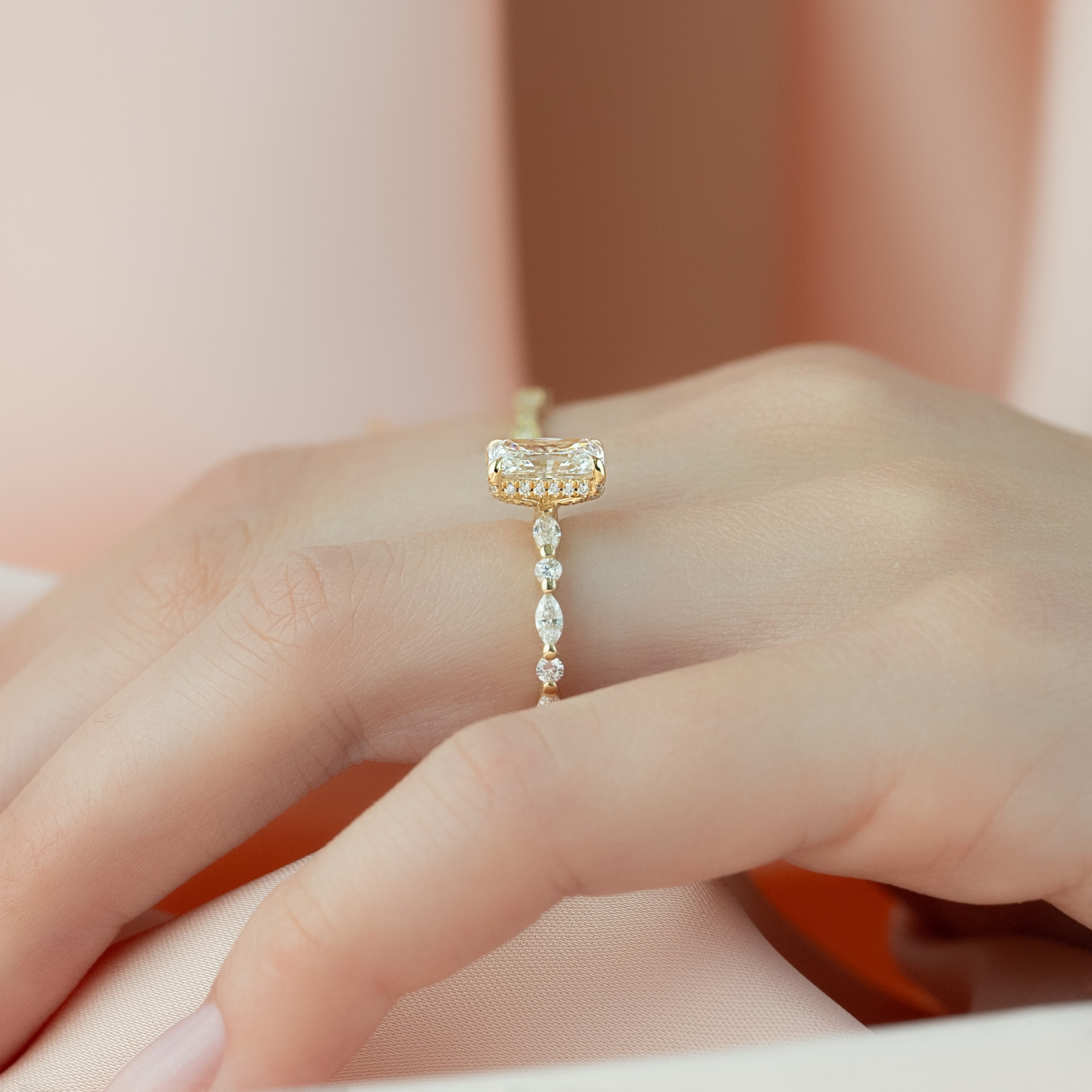 2.0 - 4.0  CT Radiant Cut CVD Diamond Hidden Halo & Pave Engagement Ring