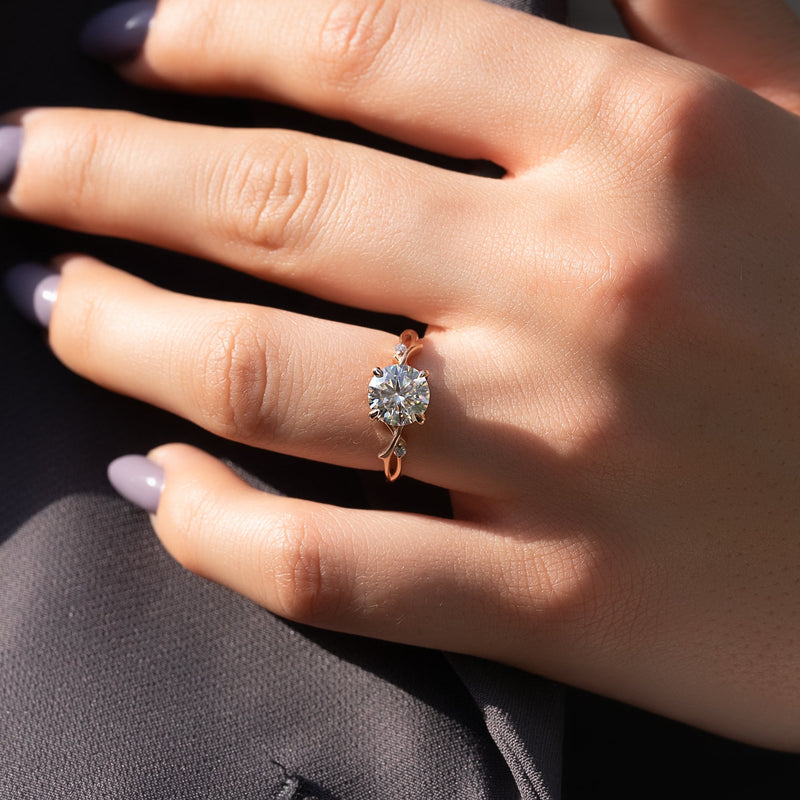 1.50 - 3.0 CT Round Cut CVD Diamond Twig Setting Engagement Ring