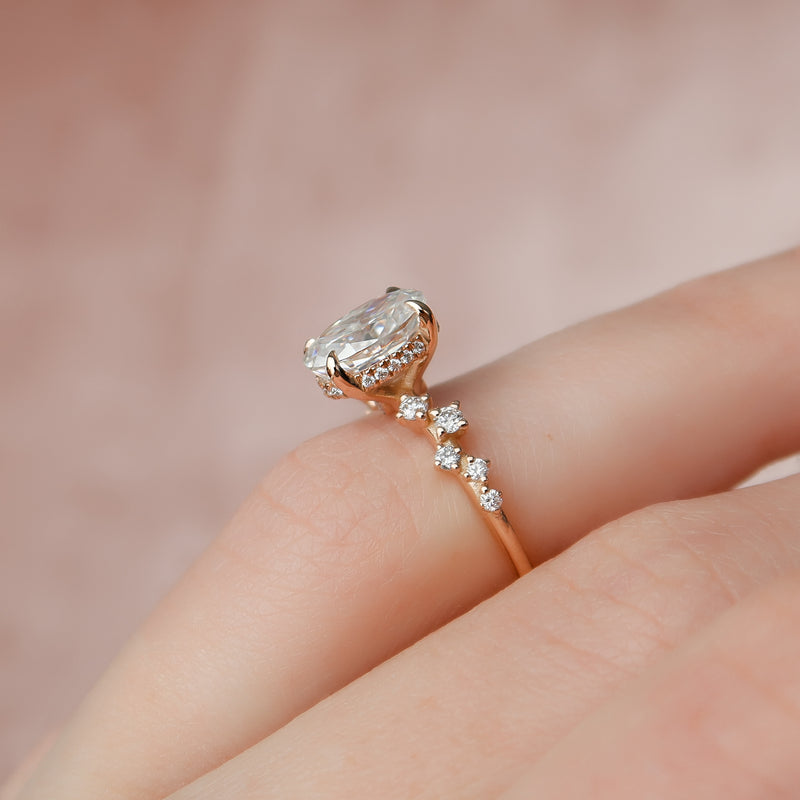 2.0 -4.0 CT Oval Cut CVD Diamond Hidden Halo & Pave Engagement Ring