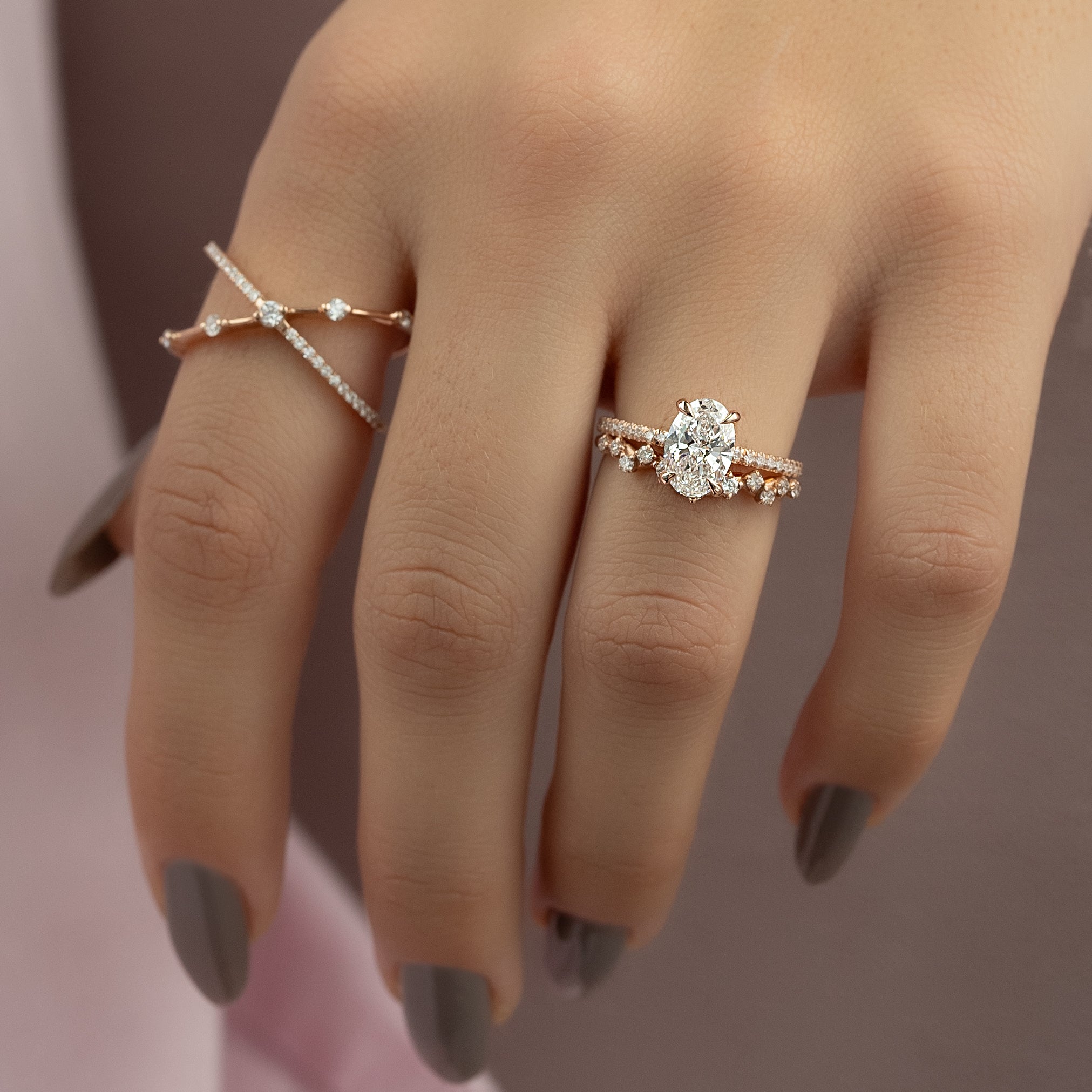 1.50 - 3.50 CT Oval Cut CVD Diamond Hidden Halo & Pave Engagement Ring