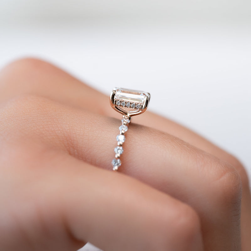 2.0- 4.0 CT Emerald Cut CVD Diamond Hidden Halo & Pave Engagement Ring