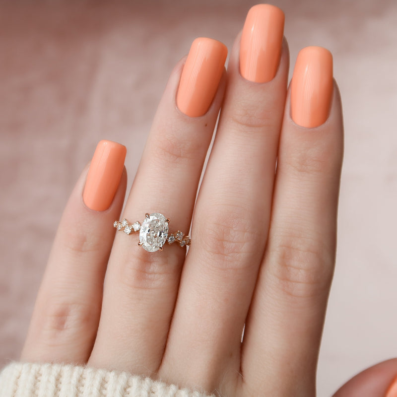 2.0 -4.0 CT Oval Cut CVD Diamond Hidden Halo & Pave Engagement Ring