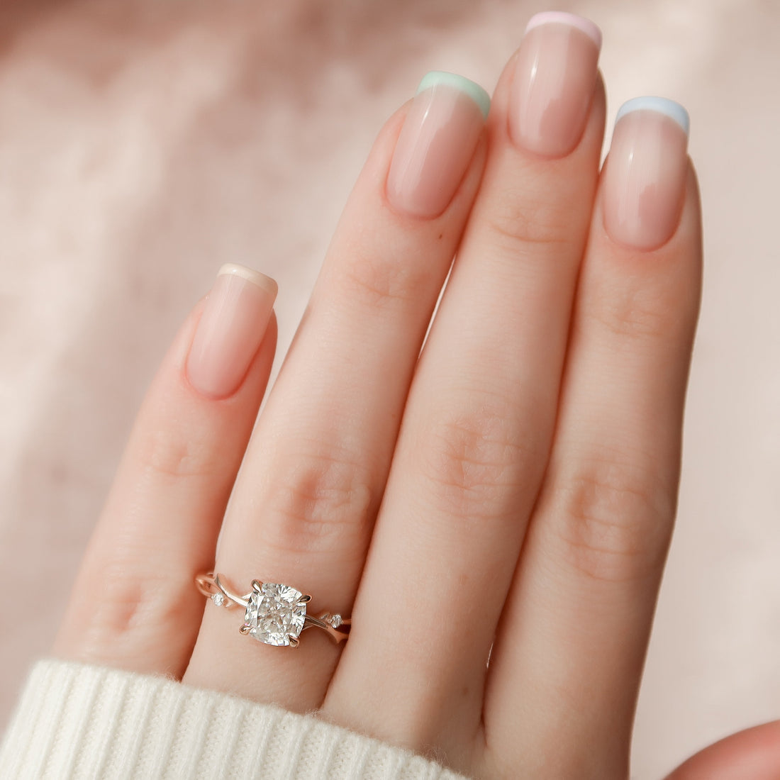 1.50 - 3.50 CT Cushion Cut CVD Diamond twig Engagement Ring