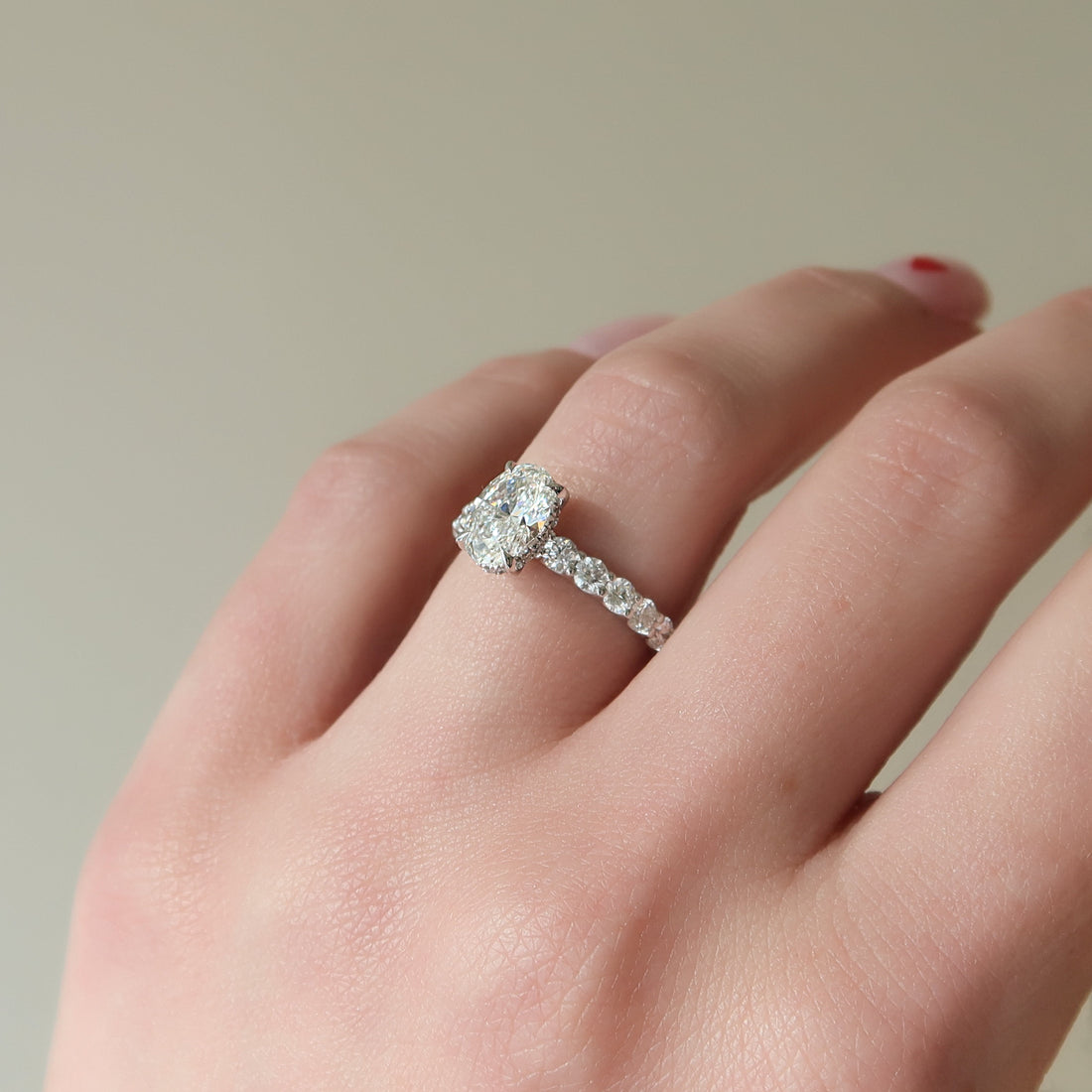 2.0 - 4.0 CT Oval Cut CVD Diamond Hidden Halo & pave  Engagement Ring
