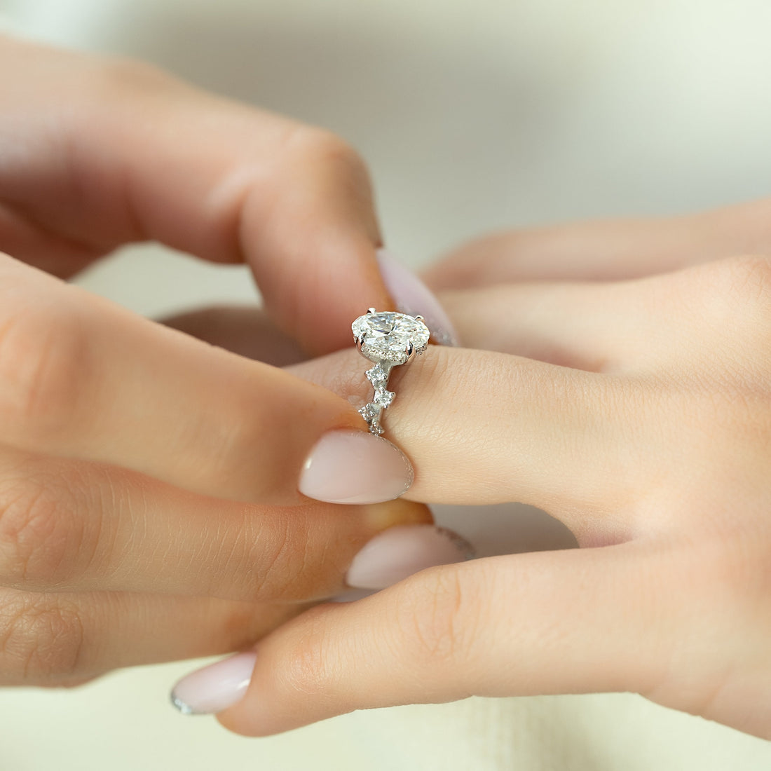 2.0 -4.0 CT Oval Cut CVD Diamond Hidden Halo & Pave Engagement Ring