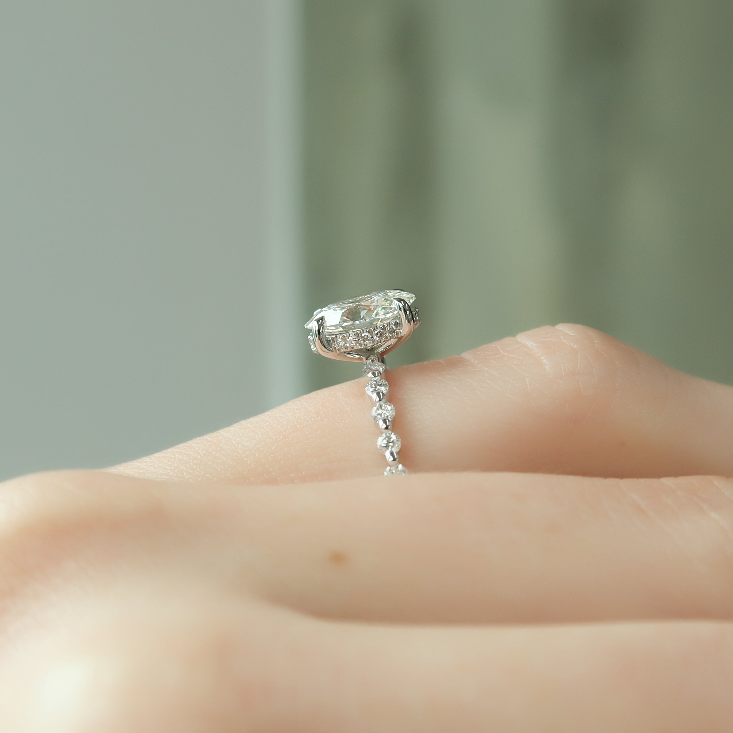 1.50 - 3.50 CT Oval Cut CVD Diamond Hidden Halo & Pave Engagement Ring