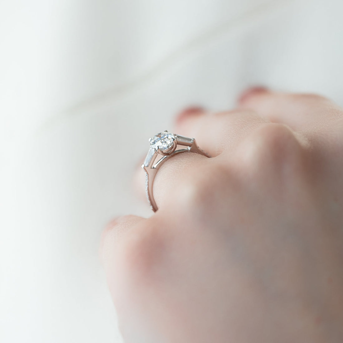 1.50 - 3.50 CT Oval Cut CVD Diamond Three Stone Engagement Ring