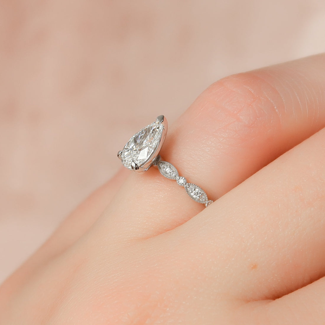 1.50 - 3.50 CT Pear Cut CVD Diamond Milgrain Engagement Ring