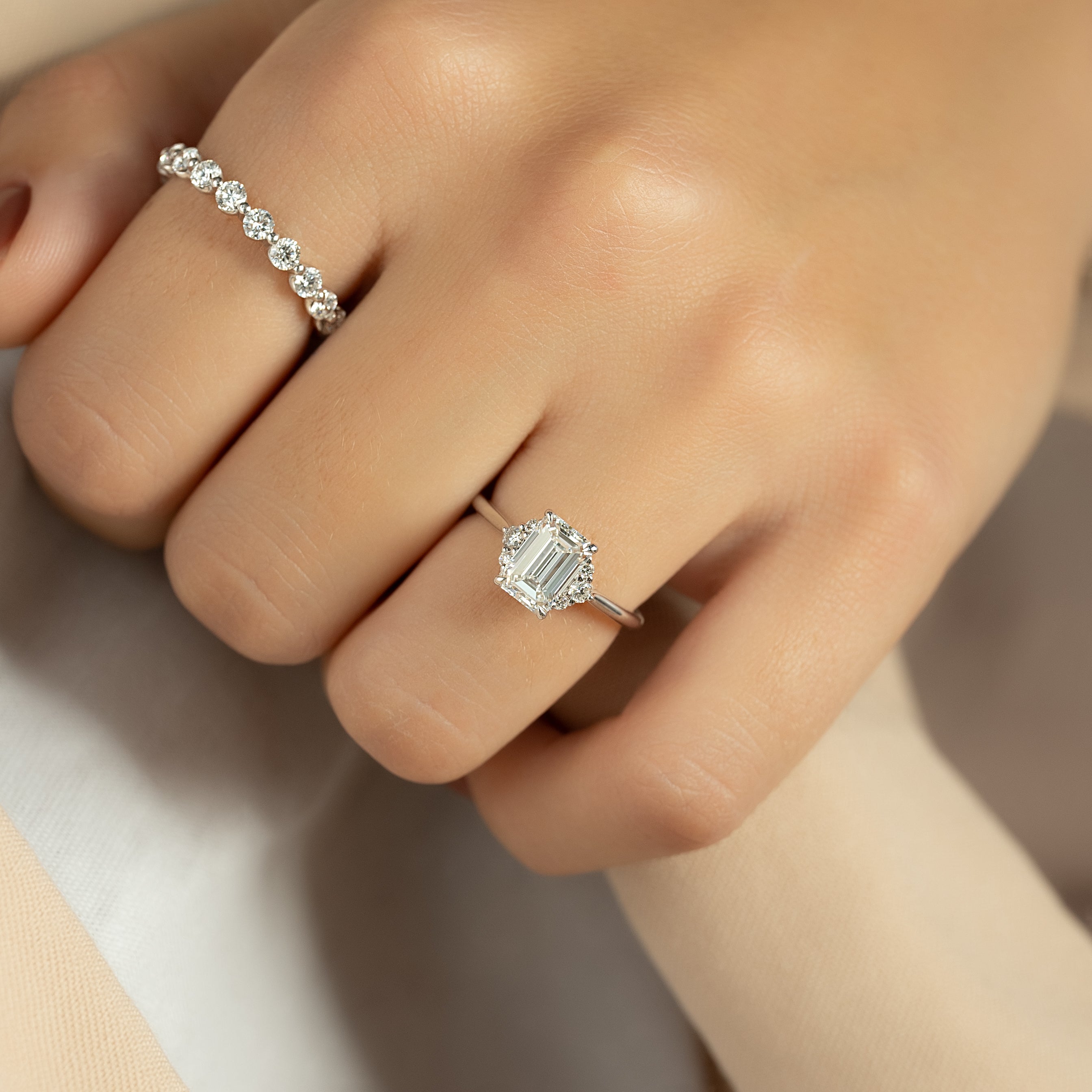 1.50 - 3.50 CT Emerald Cut CVD Diamond Cluster Engagement Ring