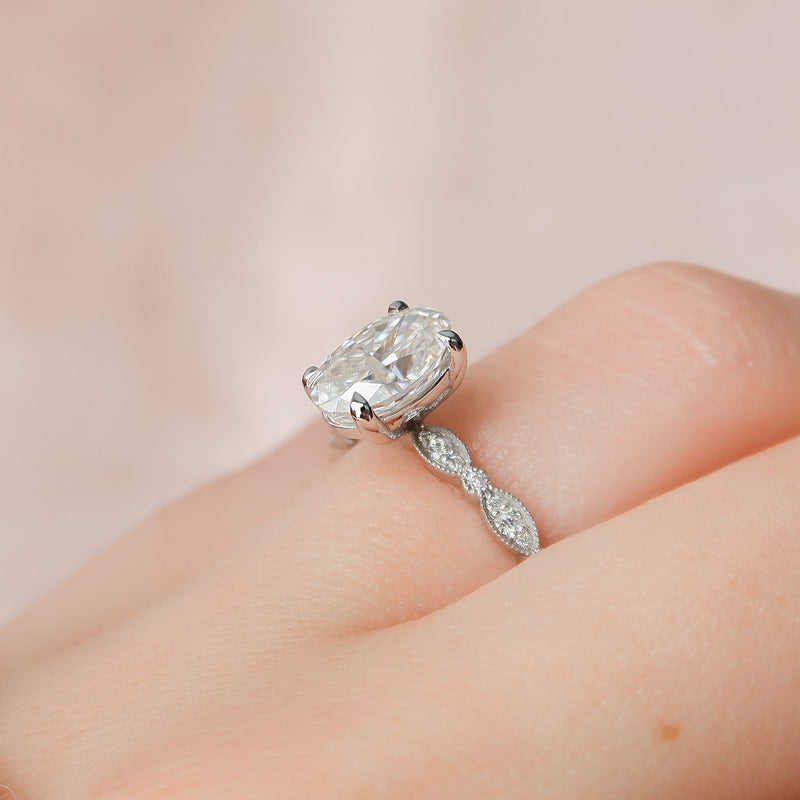 2.0 -4.0 CT Oval Cut CVD Diamond Pave Engagement Ring