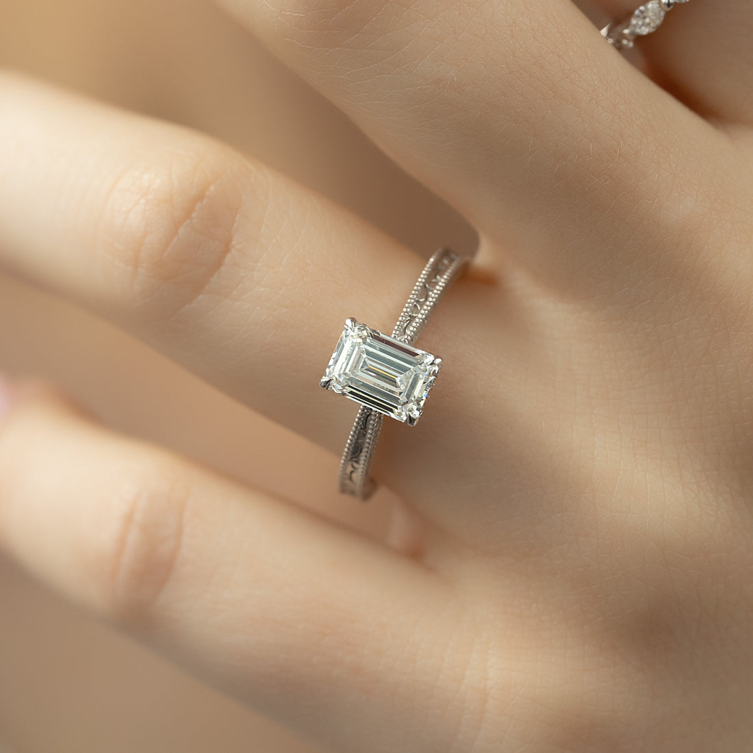 1.50 - 3.50 CT Emerald Cut CVD Diamond vintage Engagement Ring