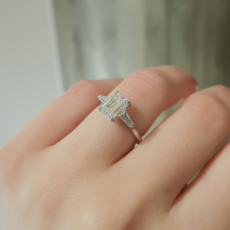 2.0 - 4.0 CT Emerald Cut CVD Diamond Three Stone Engagement Ring
