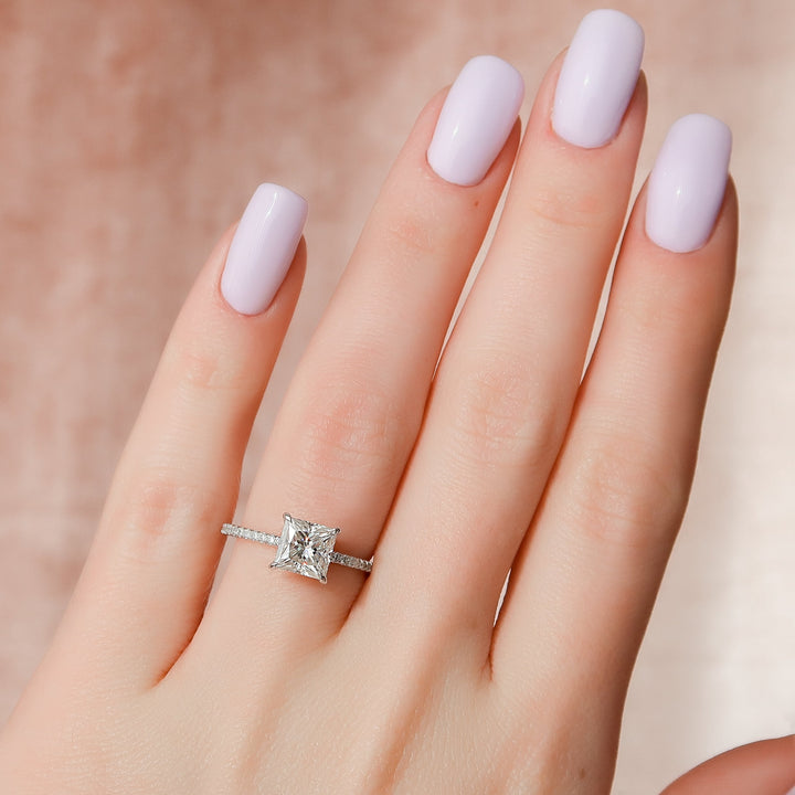 1.50 -3.50 CT Cut Princess Hidden Halo & Pave Setting Engagement Ring