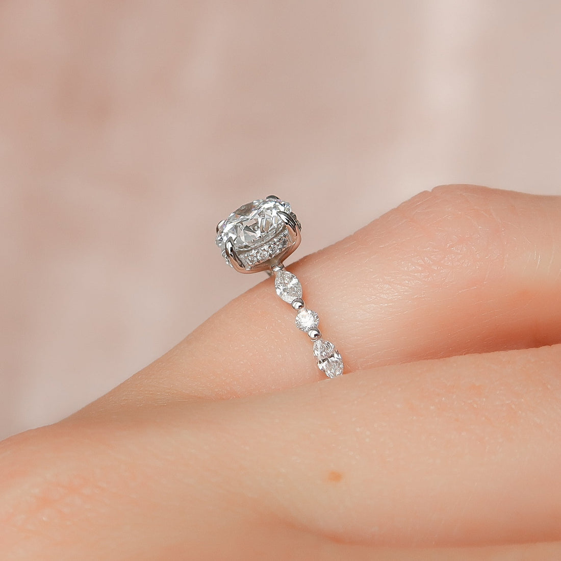2.0 - 3.0 CT Round Cut CVD Diamond Hidden Halo & Pave Engagement Ring