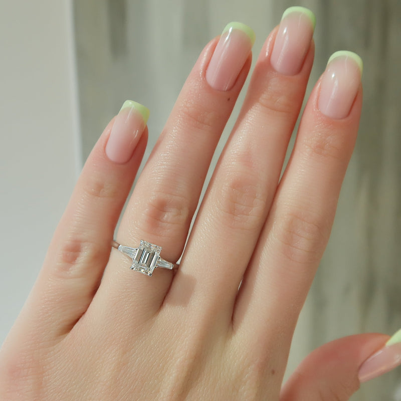 2.0 - 4.0 CT Emerald Cut CVD Diamond Three Stone Engagement Ring