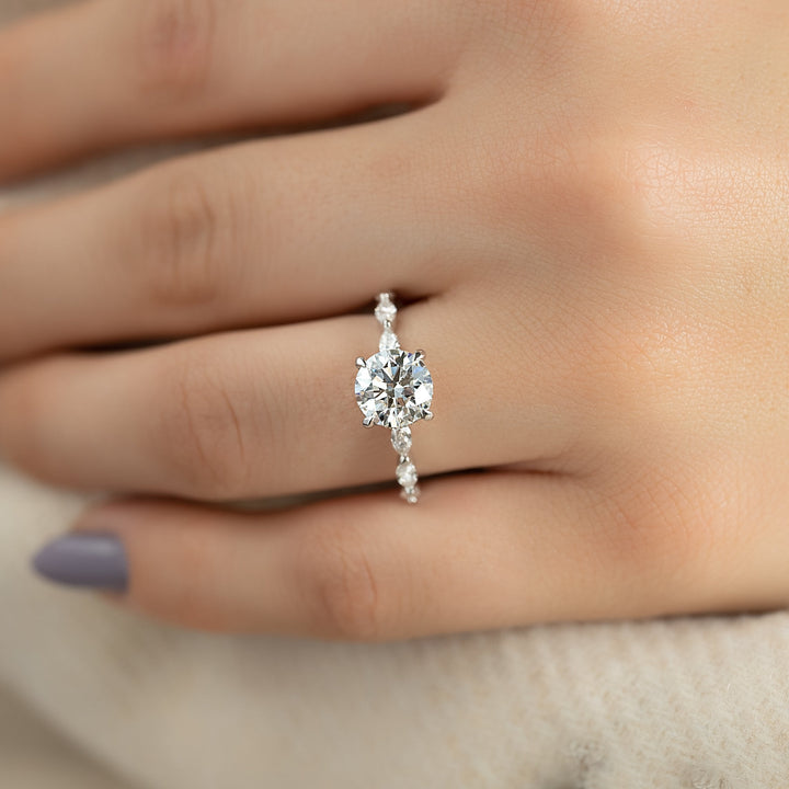 1.50 - 3.50 CT Round Cut CVD Diamond Hidden Halo & Pave Engagement Ring