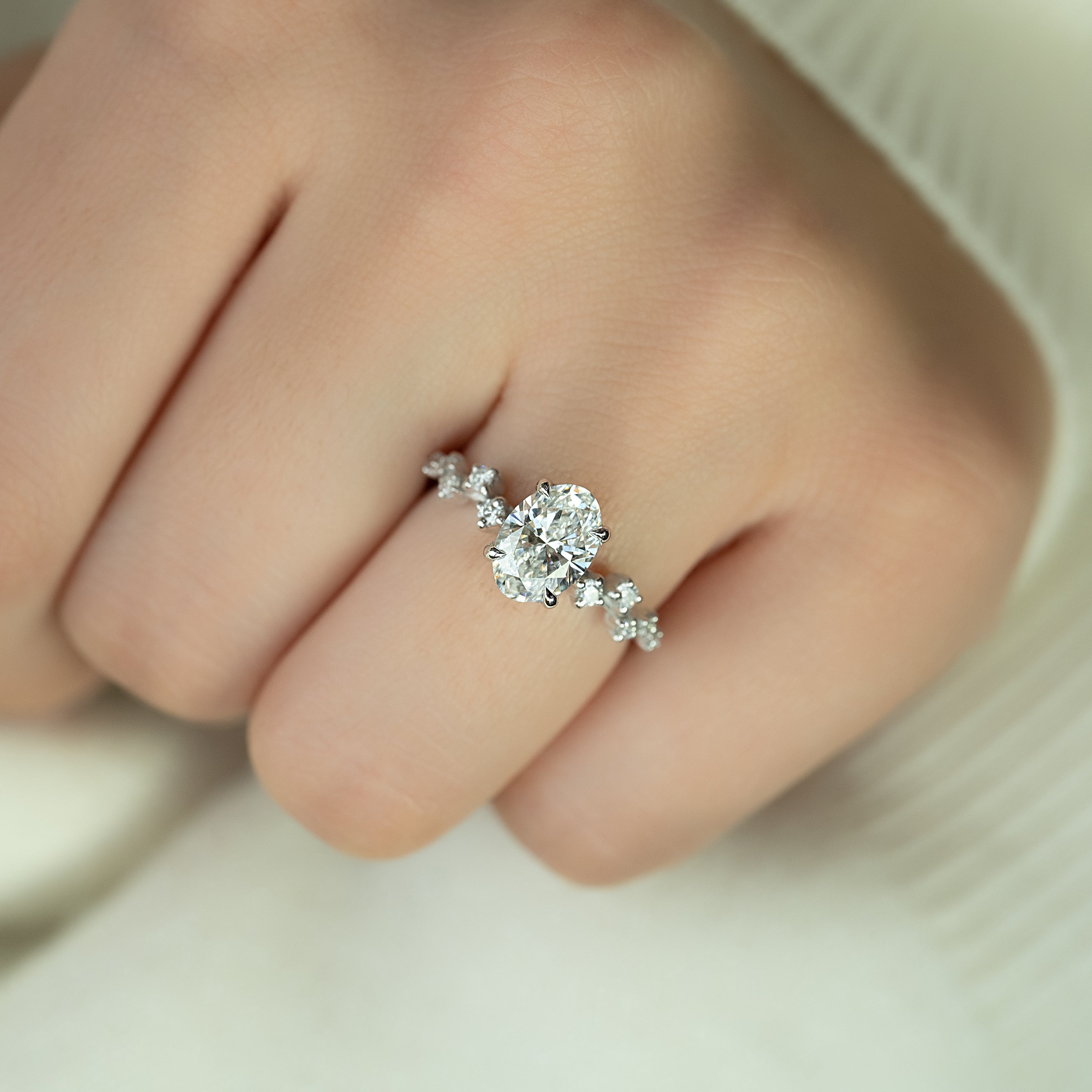 2.0 -4.0 CT Oval Cut CVD Diamond Hidden Halo & Pave Engagement Ring